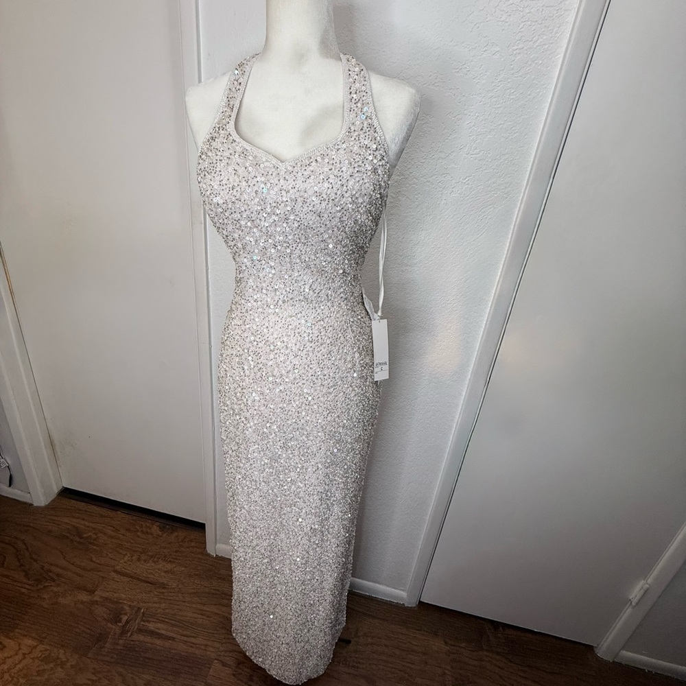 Scala Glittering Silver Halter Midi Dress